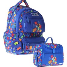 Kaukko Kids Monster Erkek Çocuk Mavi Ilkokul Sırt Çantası ve Beslenme Çanta Seti - SETKK-L5404B