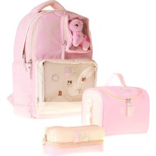 Calacilo K-Pop Pink Pembe Peluş Aksesuarlı Pembe Kız Çocuk Üçlü Ilkokul Okul Çantası Seti - SETCC-C4107A