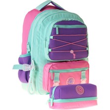 Kaukko Mesh Mint Kız Çocuk Yeşil - Mor - Pembe Okul Sırt Çantası ve Kalem Çantası Seti - SETKK-K1851C