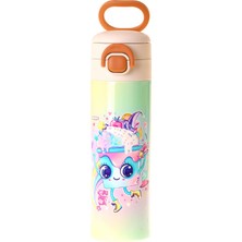 Kaukko Kids 520 ml Dondurma Desenli Pembe Kız Çocuk Çelik Termos Matara (Çift Içim Kilitli Kapak) - L5286