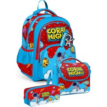 Coral High Üçlü Erkek Çocuk Ilkokul Okul Çantası Seti (Kırmızı Mavi Astronot Baskılı) SETYGN33245A