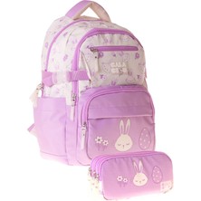 Calacilo Rabbit Kız Çocuk Tavşan Baskılı Okul Sırt Çantası ve Kalemlik Seti - SETCC-C4041C