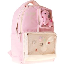Calacilo Dört Bölmeli Peluşlu K-Pop Pink Pembe Peluş Aksesuarlı Pembe Kız Çocuk Ilkokul Sırt Çantası - C4107