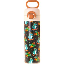 Kaukko Kids 520 ml Dinazor Baskılı Sarı - Mavi Erkek Çocuk Çelik Termos Matara (Çift Içim Kilitli Kapak) - L5397