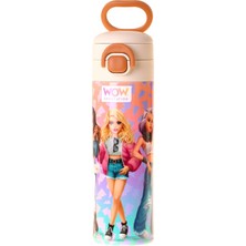 Wow Generation 520 ml Shine Baskılı Turuncu - Mor Kız Çocuk Çelik Termos Matara (Çift Içim Kilitli Kapak) - W6093