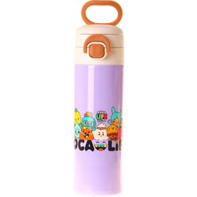 Kaukko Kids 520 ml Toca Life Baskılı Lila - Turkuaz Kız Çocuk Çelik Termos Matara (Çift Içim Kilitli Kapak) - L5341