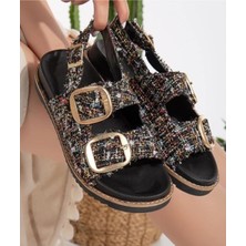 Shoegar Olira Siyah Simli Kemerli Sandalet