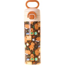 Kaukko Kids 520 ml Clever Baskılı Kahverengi Erkek Çocuk Çelik Termos Matara (Çift Içim Kilitli Kapak) - L5387