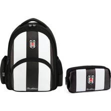 Beşiktaş Lisanslı Siyah Beyaz Okul Sırt Çantası ve Kalemlik Seti - SETME25356C