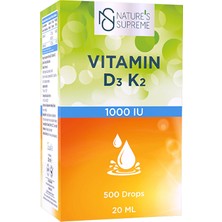 Nature's Supreme 20 ml Damla Vitamin D3 + K2 Sıvı Formda 500 Damla İçeren Vitamin ve Mineral Takviyesi