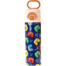 Kaukko Kids 520 ml Good Game Baskılı Lacivert - Kırmızı Erkek Çocuk Çelik Termos Matara (Çift Içim Kilitli Kapak) - L5392
