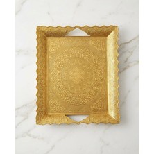 Fair Home Beyzade Büyük Boy Gold Renk Metal Dikdörtgen Tepsi