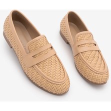Marjin Kadın Loafer Makosen Örgü Desen Günlük Ayakkabı Karnel Camel