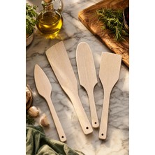 Montesev Doğal Diş Budak Ağacı Ahşap Tahta Kaşık Spatula Seti Ağaç Kaşık (4 lü Set) Dşb-103