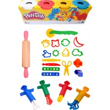 Cocota Toys Oyun Hamuru Seti ( Play Doh 4'lu Oyun Hamuru, Merdane, Şekil Kalıpları ve Enjektör Pres Seti)