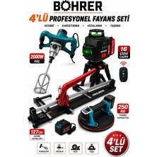 Böhrer BA011336 4'lü Profesyonel Fayans Seti 127 cm Kesici Lazer Terazi Mikser ve Vakumlu Taşıma Apa