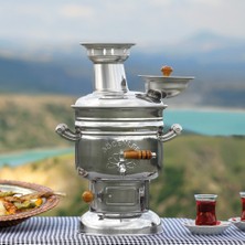 Sözenler 4 Litre Krom Kömürlü Semaver Porselen Kulp 2,5 kg Zarif Görünüm ve Kolay Temizlik KS11 P-Dicle