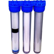 Aquames 20" Daire Girişi Yıkanabilirli Filtre Ön Filtreleme Seti 3 Filtre ile Su Arıtma