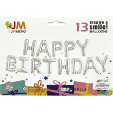 Party Country Folyo Balon -Happy Birthday Banner Gümüş-