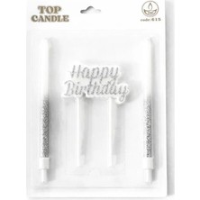 Party Country Simli H. Birthday Mum Seti 3lü -Gümüş- Ölçü: Uzun Mum: 14 cm ( Çubuk Dahil ) x 2 Ad Happy Birthday Yazılı Mum: En: 8 Cm, Yükseklik: 10 cm ( Çubuk Dahil )