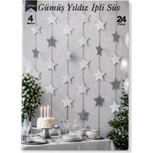 Party Country Mezuniyet Metalik Yıldız Dekor Süs -Gümüş- Yıldız Ölçüsü: 8x8 cm Toplam 24 Parça Uzunluk: 4 Mt.