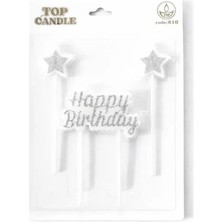 Party Country Simli H. Birthday Yıldız Mum Seti 3lü -Gümüş- Yıldız Mum: 12,5 Cm, Happy Birthday Yazılı Mum: En: 8 cm Yükseklik: 10 cm