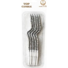 Party Country Simli Kıvrık Mum Seti 12 cm 5li -Gümüş-