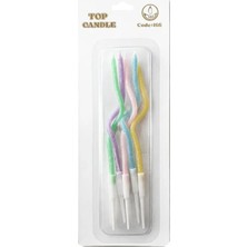 Party Country Simli Pastel Kıvrık Mum Seti 12 cm 5li -Makaron Asorti-