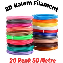 RhinoLab 20 Renk 2.5 Metre 3D Kalem 3d Pen Pla Filament- 50 Metre