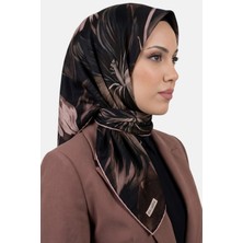 Hadiora Kadın Siyah Kahve Yaprak Desen Organik Pamuk Soft Eşarp