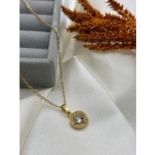 Ry Collections Zirkon Taşlı Daire Tasarımlı Çelik Kolye