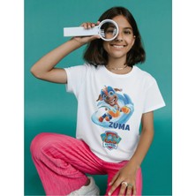 Alpşan Ticaret Zuma Paw Patrol Baskılı Çocuk/yetişkin Tişörtü Beyaz Kısa Kollu