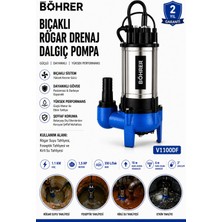 Böhrer V1100DF Bıçaklı Rögar Drenaj Dalgıç Pompa 1.5 Hp 350 L/dak Kirli Su ve Foseptik Tahliye Pompa