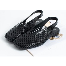 Duxal Shoes Flavia Hakiki Deri Lazer Kesim Örgü Desenli Slingback Kadın Sandalet Babet