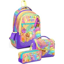 Coral High Kız Çocuk Ilkokul Üçlü Okul Çantası Seti - Mor Sarı Dondurma Baskılı - SETYGN33254A