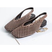 Duxal Shoes Flavia Hakiki Deri Lazer Kesim Örgü Desenli Slingback Kadın Sandalet Babet