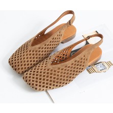 Duxal Shoes Flavia Hakiki Deri Lazer Kesim Örgü Desenli Slingback Kadın Sandalet Babet