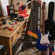 Midex RPH-30WBL Mavi Beyaz Gül Klavye Strat Kasa Sss Elektro Gitar Seti
