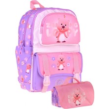 Kaukko Kids Loopy Lila - Pembe Kız Çocuk Ilkokul Sırt Çantası ve Kalem Çantası Seti - SETKK-L5303C