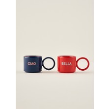 Bella Maison Line Halka Kulplu 2'li Seramik Fincan Kırmızı-Mavi (180 Cc)