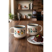 Evanilife 2' Li Floral Vine Serisi Kupa Seramik Özel El Yapımı Kahve & Çay Bardağı Takımı Vintage Kupa