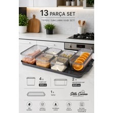 Stile Cucina 13 Parça Tepsili Kahvaltılık Saklama Kabı Seti – 4x300 ml Kare Kap, 2x600 ml Dikdörtgen Kap, BPA İçermeyen Kapaklı Düzenleyici Set