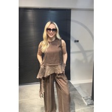 Cns Woman Şifon Fırfır Detay Bluz Pantolon Takım