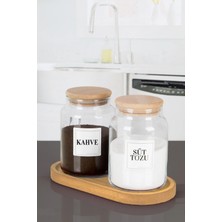 Nyl Home 2'li Ahşap Stantlı Bambu Kapaklı Süt Tozu Kahve Etiketli  Kavanoz 800 ml