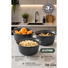 Stile Cucina 3'lü Ekonomik Linea Yuvarlak Kase Seti Antrasit (3 x 2 Litre)