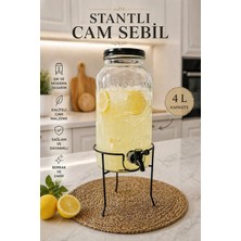 Nyl Home 4 Lt Stantlı Cam Sebil - Musluklu Şerbetlik Metal Kapaklı Ayaklı Meşrubat Sunumluk