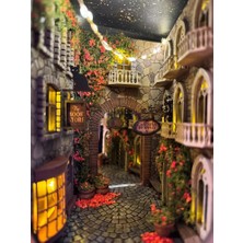 White Rabbit Art Works Italyan Sokağı Temalı Book Nook, El Yapımı Kitap Tutucu, Dekorasyon Ürünü