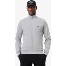 Lacoste Men's Full Zip Hoodie Sweatshirt Erkek Kapüşonlu Tam Fermuar Sweatshirt Gri