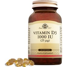 Solgar Vitamin D3 1000 IU 25 Mg (100 Kapsül) Besin Takviyesi İçin Yüksek Kalite D Vitamini