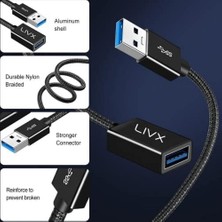 Lidyada Maison Rope 5gbps Hızlı Veri Aktarımı USB 3.0 Erkek Dişi Uzatma Kablosu Halat Örgülü (5 Metre)